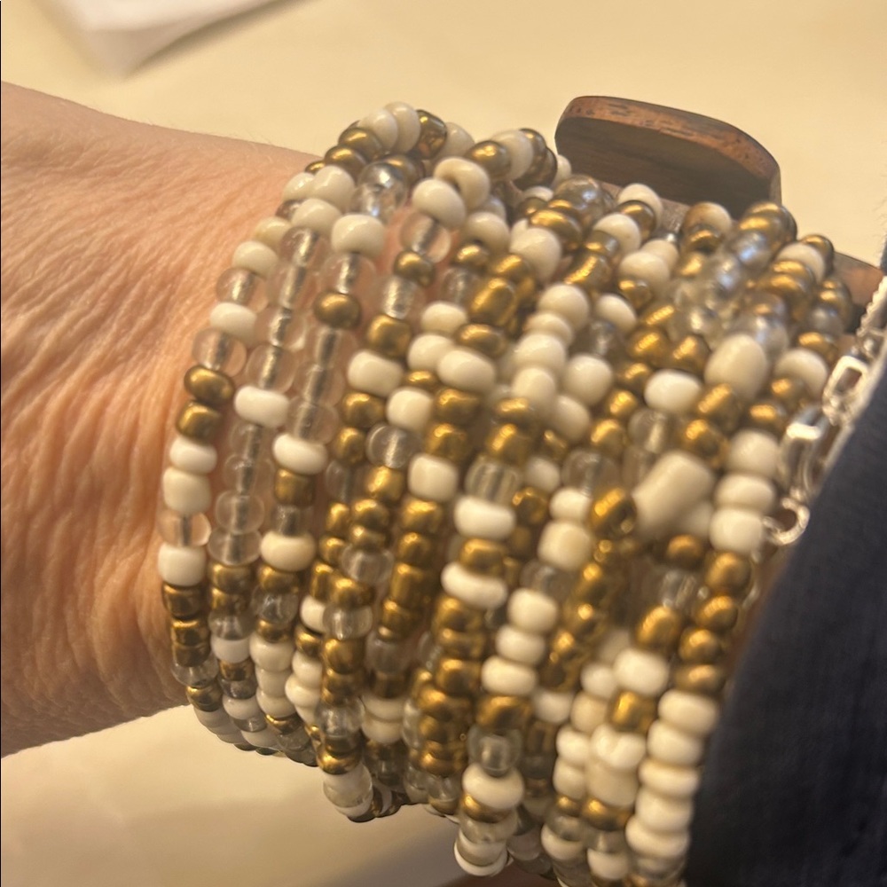 Beaded Wrap Bracelet - White & Gold